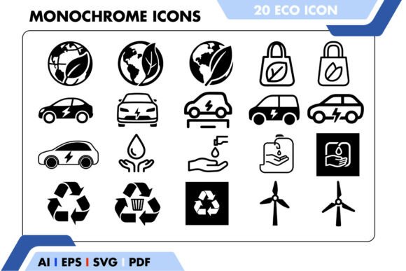 20 Eco Green Energy Icons for Digital and Print Products
