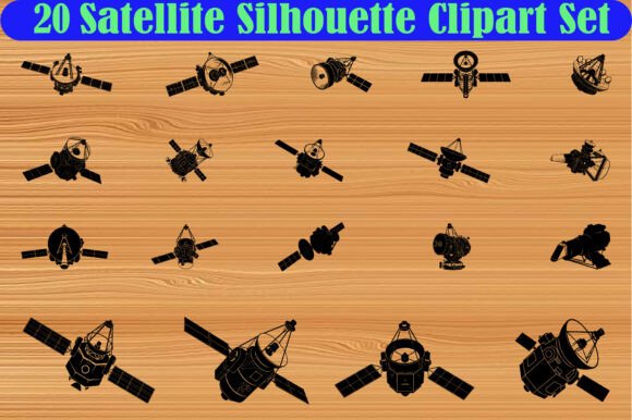 20 Satellite Silhouette Clipart Set for Crafts and Graphics