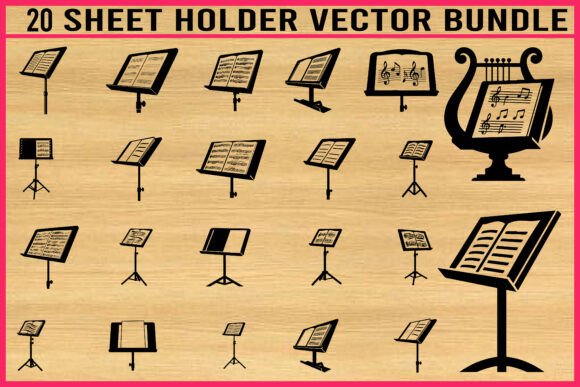 20 Sheet Holder Music Stand Vector Set for Graphics and Crafts