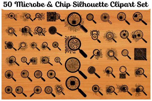 50 Microbe Chip Silhouette Clipart for Branding and Marketing