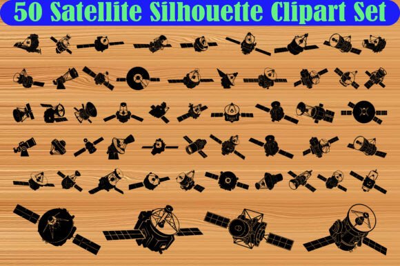 50 Satellite Silhouette Clipart Set for Graphics and Crafts