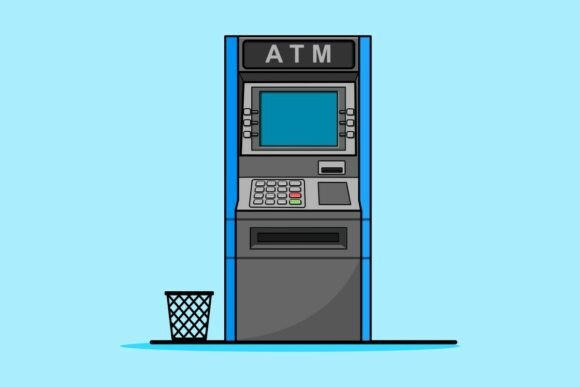 ATM Automated Teller Machine with Trash Illustration for Branding