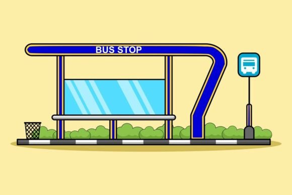 Bus Stop with Sign and Shelter - A Modern Graphic Illustration for Local Branding