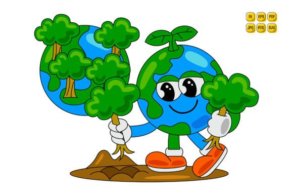 Cartoon Earth Character Vector Art 05 for Branding and Graphics