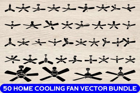 Ceiling Fan Black Vector Design Set for Crafts and Graphics