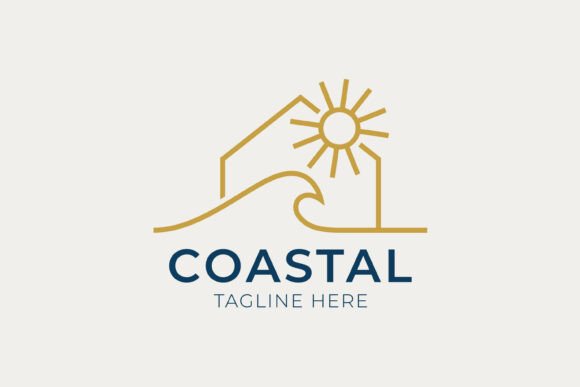 Coastal Seaside Logo Sun Wave Home Graphics