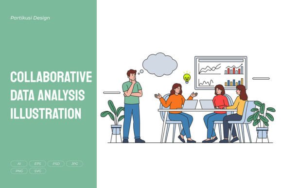Collaborative Data Analysis Illustration for Branding and Marketing