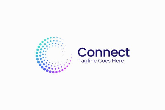 Connect Logo Halftone Circle Icon Dots for Graphics and Logos