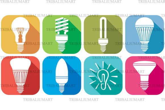 Flat Light Bulb Icons Set for Modern Graphics
