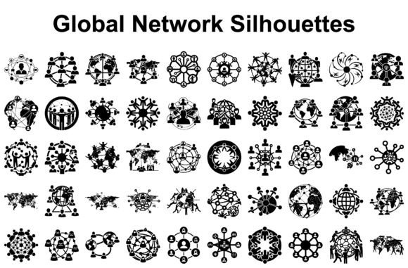 Global Network Silhouettes Graphics for Digital & Print Products