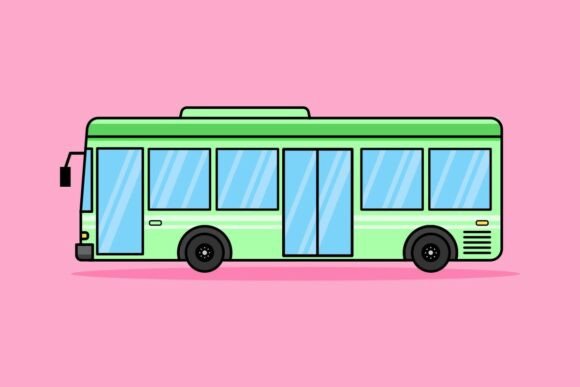 Green Public Transport Bus in Flat Style Graphics Review