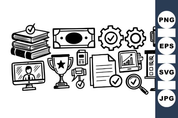 Hand Drawn Business Icons Set for Crafts and Graphics