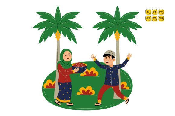 Islamic Illustration for Local Branding: Muslim Couple Sharing Dates Outdoors