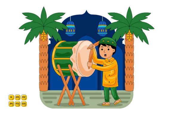 Man Playing Drum for Islamic Celebration Graphics