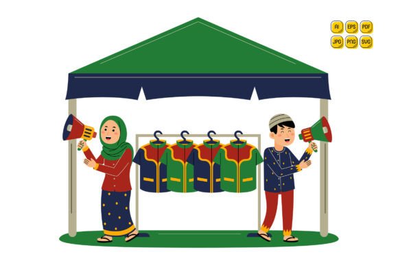 Muslim Couple Selling Clothes at Outdoor