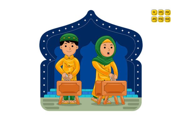 Muslim Man Woman Donate to the Mosque Graphics