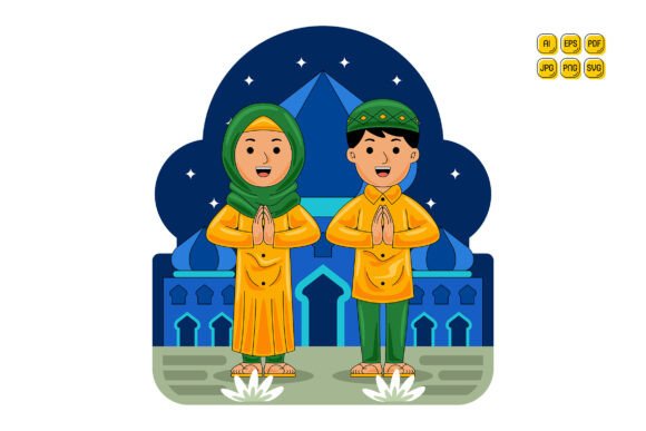 Muslim Man Woman Greeting Illustration for Branding