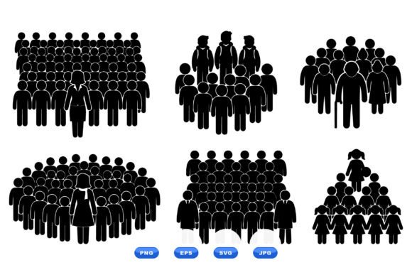 People Crowd Silhouette Icons for Graphics and Crafts