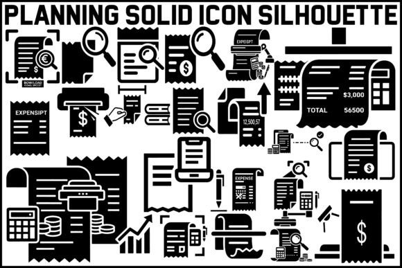 Planning Solid Icon Silhouette Bundle for Graphics and Crafts