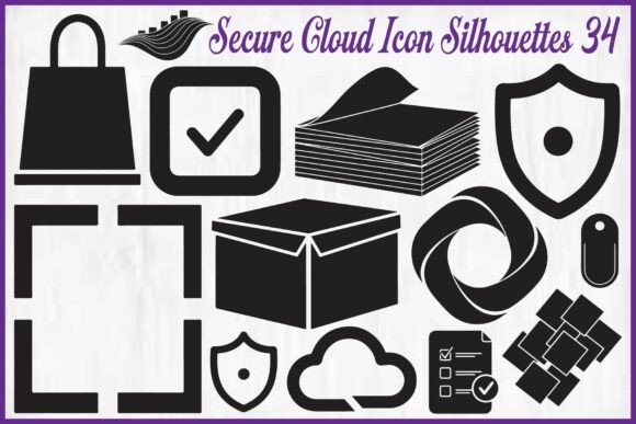 Secure Cloud Icon Silhouettes for Modern Graphics and Crafts