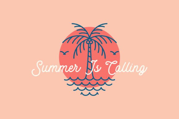 Summer is Calling Retro Line Art Logo for Graphics and Logo Templates