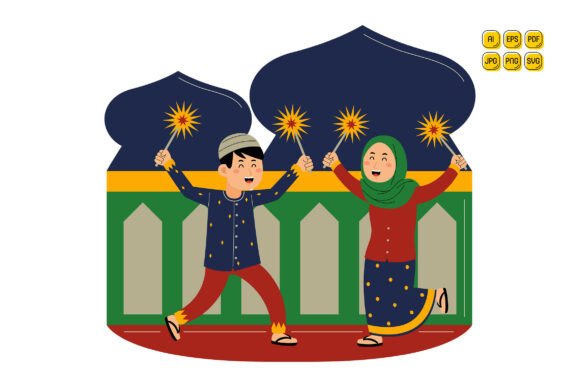 Young Couple Celebrating Ramadan Vector Graphics